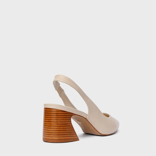 Scarpin Slingback Blanca Salto Wave Couro Off White Cotton