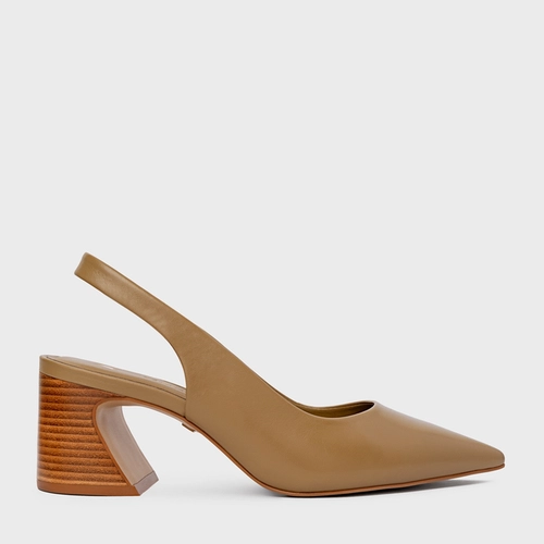 Scarpin Slingback Blanca Salto Wave Couro Bege Almond