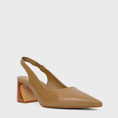 Scarpin Slingback Blanca Salto Wave Couro Bege Almond