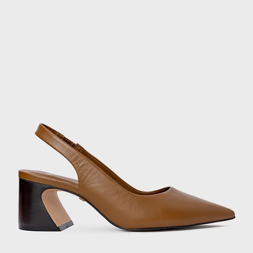 Scarpin Slingback Blanca Salto Wave Couro Marrom Saddle