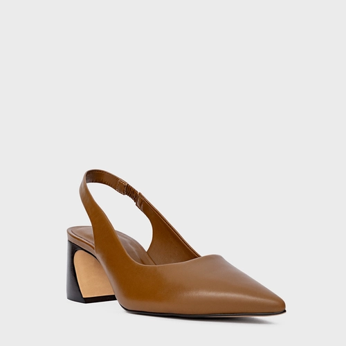Scarpin Slingback Blanca Salto Wave Couro Marrom Saddle