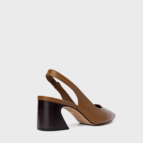 Scarpin Slingback Blanca Salto Wave Couro Marrom Saddle