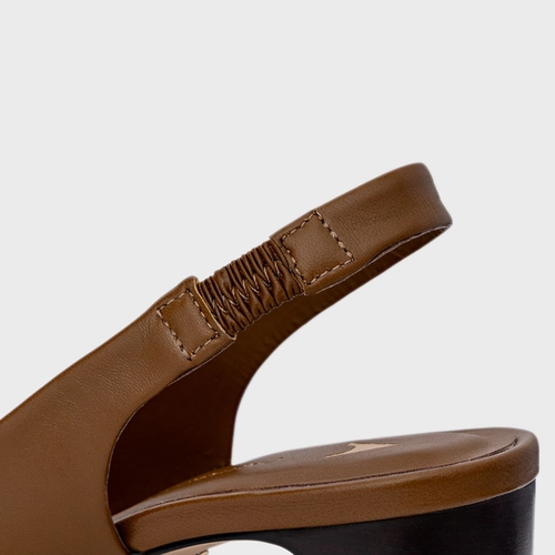 Scarpin Slingback Blanca Salto Wave Couro Marrom Saddle