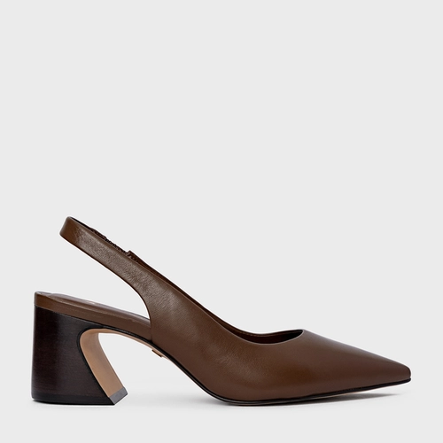 Scarpin Slingback Blanca Salto Wave Couro Marrom Brownie