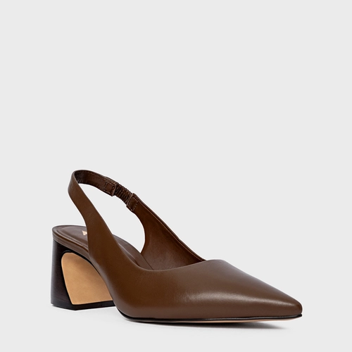 Scarpin Slingback Blanca Salto Wave Couro Marrom Brownie