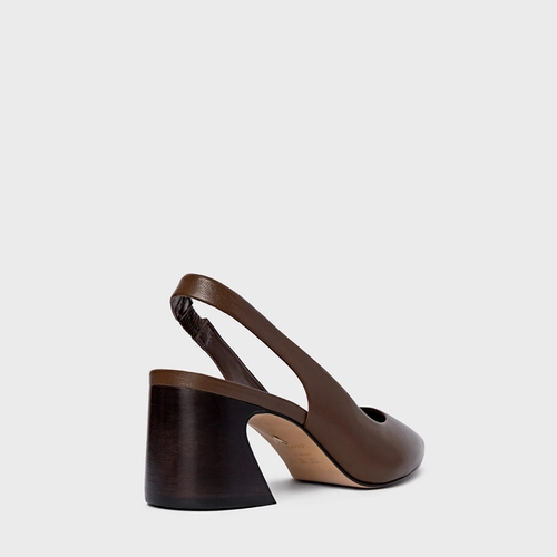 Scarpin Slingback Blanca Salto Wave Couro Marrom Brownie
