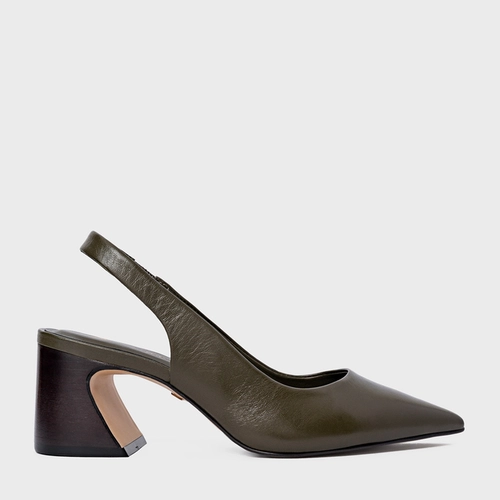 Scarpin Slingback Blanca Salto Wave Couro Verde Herb