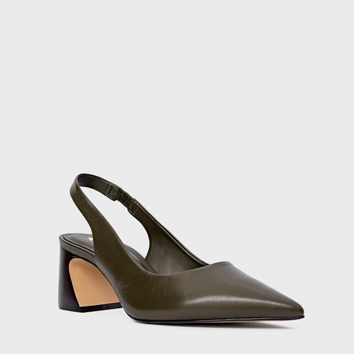 Scarpin Slingback Blanca Salto Wave Couro Verde Herb