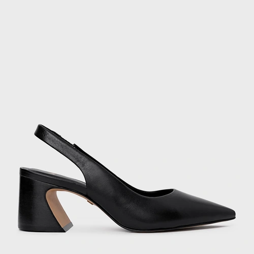 Scarpin Slingback Blanca Salto Wave Couro Preto
