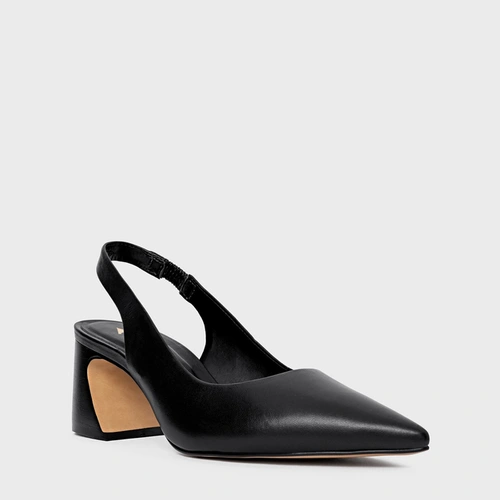 Scarpin Slingback Blanca Salto Wave Couro Preto