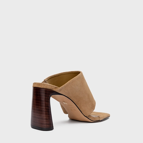 Open Mule Maxi Thong Salto Uno Couro Suede Bege Almond