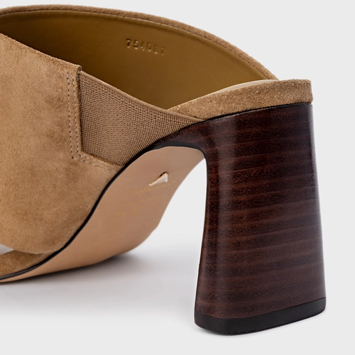 Open Mule Maxi Thong Salto Uno Couro Suede Bege Almond