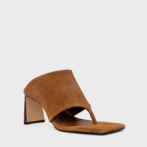 Open Mule Maxi Thong Salto Uno Couro Suede Marrom Saddle