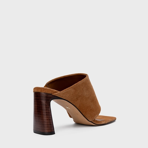 Open Mule Maxi Thong Salto Uno Couro Suede Marrom Saddle
