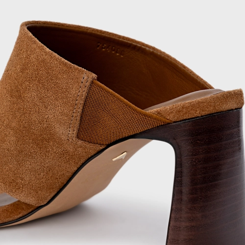 Open Mule Maxi Thong Salto Uno Couro Suede Marrom Saddle