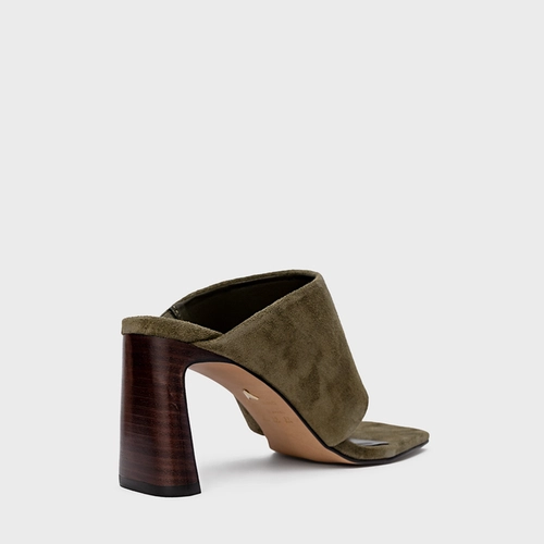 Open Mule Maxi Thong Salto Uno Couro Suede Verde Army Green