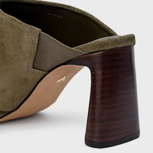 Open Mule Maxi Thong Salto Uno Couro Suede Verde Army Green