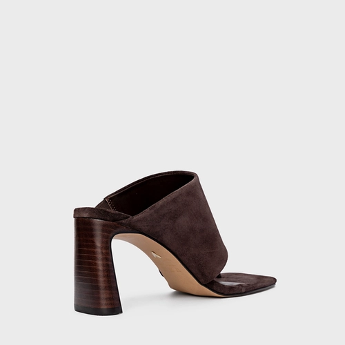 Open Mule Maxi Thong Salto Uno Couro Suede Marrom Ganache