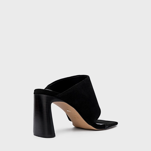 Open Mule Maxi Thong Salto Uno Couro Suede Preto