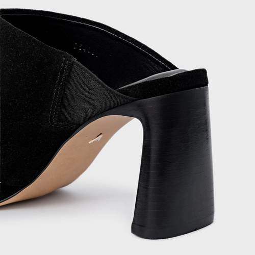 Open Mule Maxi Thong Salto Uno Couro Suede Preto