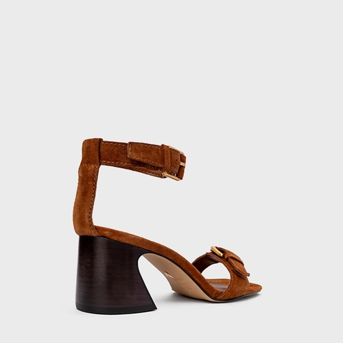 Sandália Detalhe Fivela Salto Wave Couro Suede Marrom Ferrugem