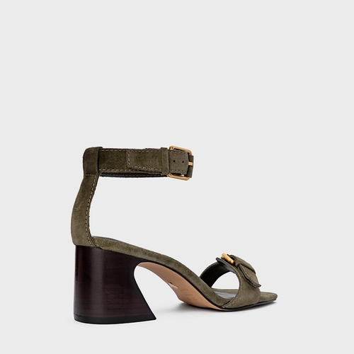 Sandália Detalhe Fivela Salto Wave Couro Suede Verde Army Green