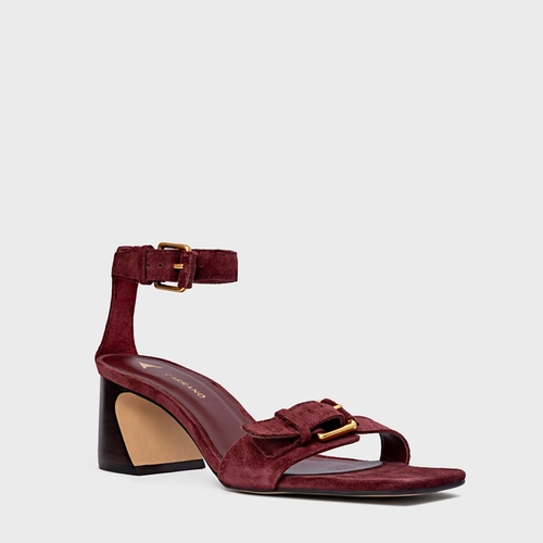 Sandália Detalhe Fivela Salto Wave Couro Suede Vinho Mahogany