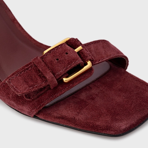 Sandália Detalhe Fivela Salto Wave Couro Suede Vinho Mahogany
