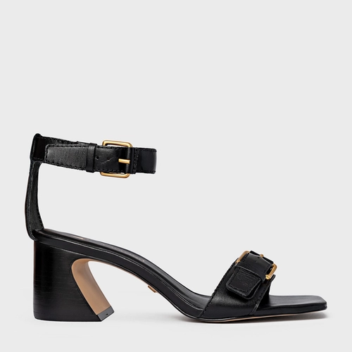 Sandália Detalhe Fivela Salto Wave Couro Preto