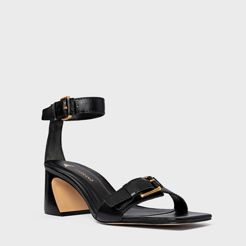 Sandália Detalhe Fivela Salto Wave Couro Preto