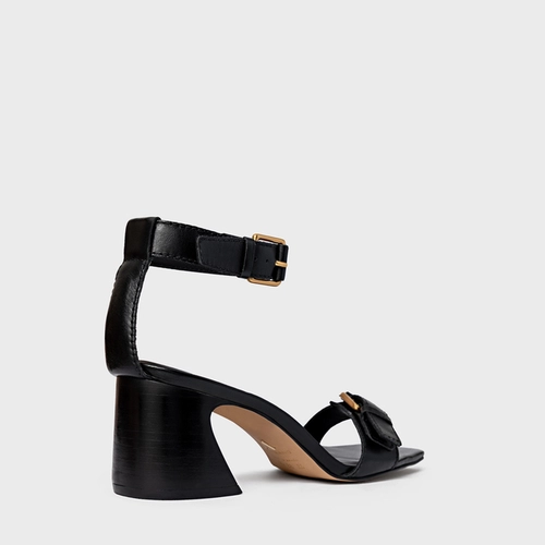 Sandália Detalhe Fivela Salto Wave Couro Preto