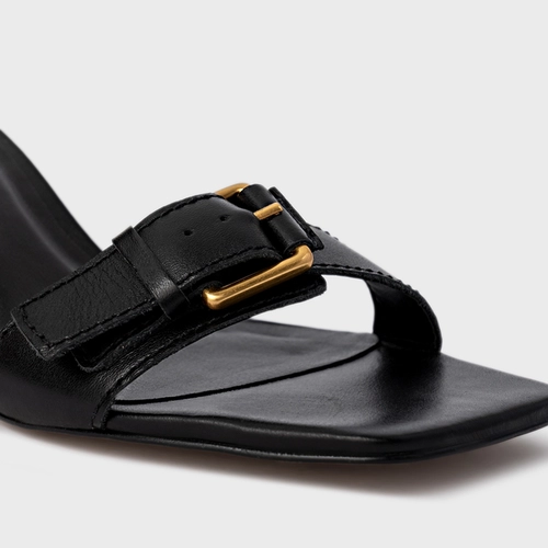 Sandália Detalhe Fivela Salto Wave Couro Preto