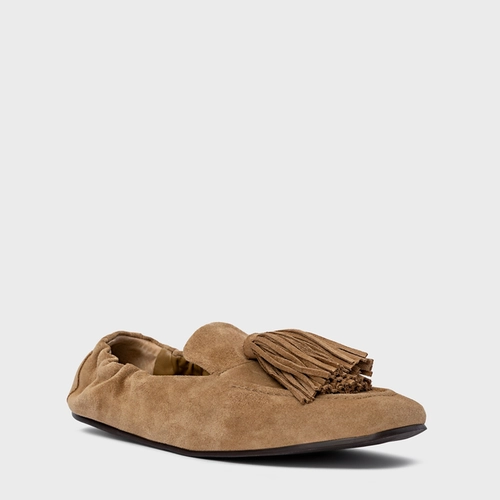 Loafer Ripple Franjas Couro Suede Bege Almond