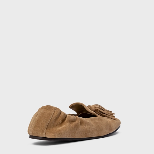 Loafer Ripple Franjas Couro Suede Bege Almond