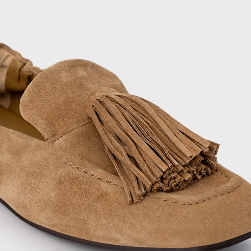 Loafer Ripple Franjas Couro Suede Bege Almond