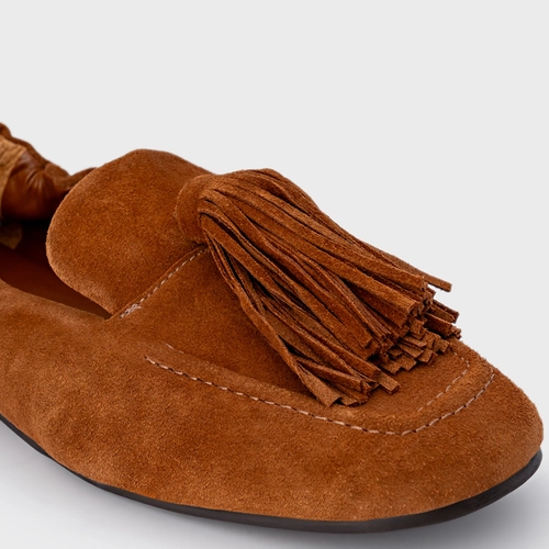 Loafer Ripple Franjas Couro Suede Marrom Ferrugem