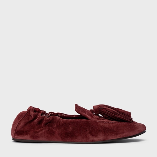 Loafer Ripple Franjas Couro Suede Vinho Mahogany