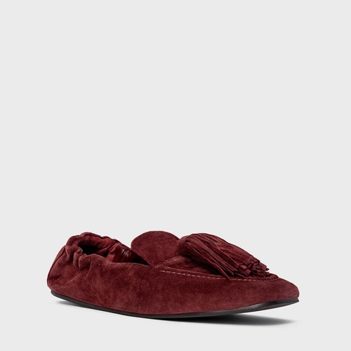 Loafer Ripple Franjas Couro Suede Vinho Mahogany