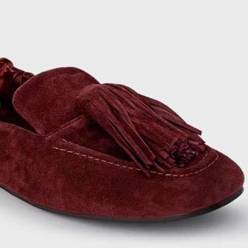 Loafer Ripple Franjas Couro Suede Vinho Mahogany