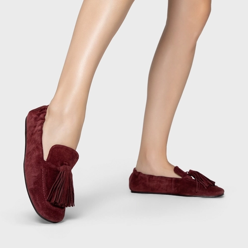 Loafer Ripple Franjas Couro Suede Vinho Mahogany