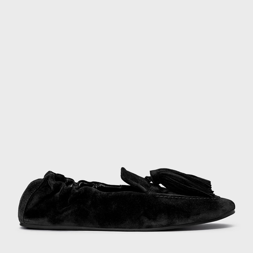 Loafer Ripple Franjas Couro Suede Preto