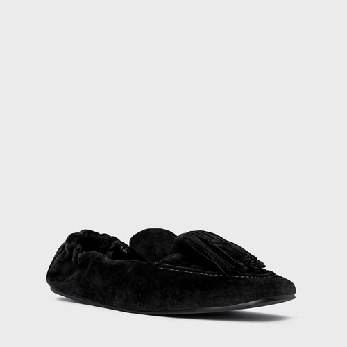 Loafer Ripple Franjas Couro Suede Preto