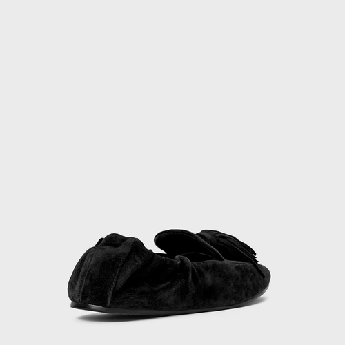 Loafer Ripple Franjas Couro Suede Preto