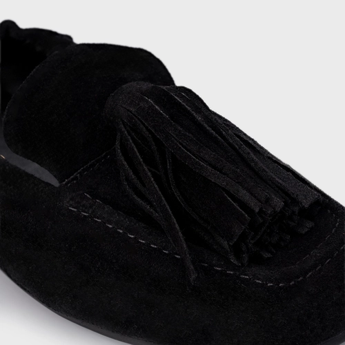 Loafer Ripple Franjas Couro Suede Preto