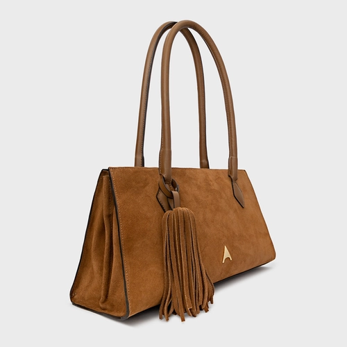 Bolsa Tote Allora Grande Couro Suede Marrom Saddle
