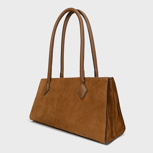 Bolsa Tote Allora Grande Couro Suede Marrom Saddle
