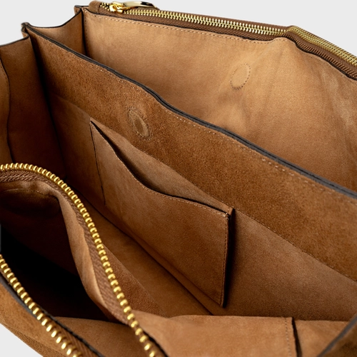 Bolsa Tote Allora Grande Couro Suede Marrom Saddle
