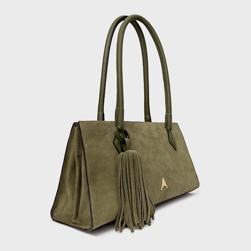 Bolsa Tote Allora Grande Couro Suede Verde Army Green