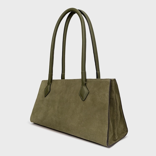 Bolsa Tote Allora Grande Couro Suede Verde Army Green