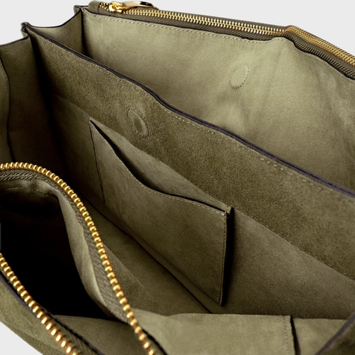 Bolsa Tote Allora Grande Couro Suede Verde Army Green